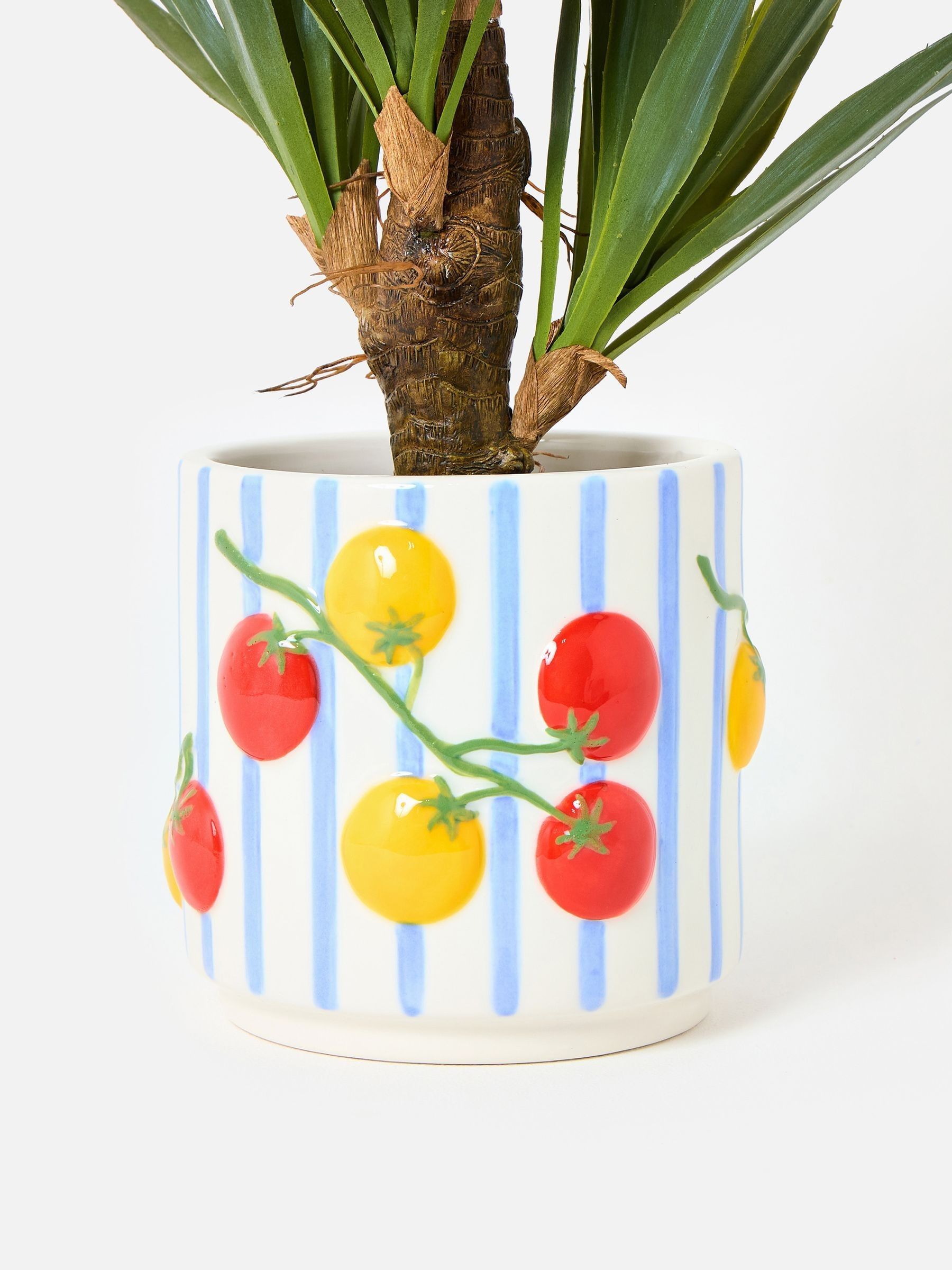Buy Oliver Bonas Blue Stripe Tomato Ceramic Plant Pot from the