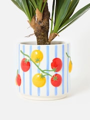 Oliver Bonas Blue Stripe Tomato Ceramic Plant Pot - Image 1 of 5
