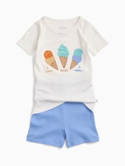MORI Blue Ice Cream Party Supersoft Placement Print Summer Pyjamas - Image 2 of 2