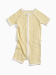 MORI Yellow Stripe Supersoft Ribbed Summer Zip-Up Romper - Image 1 of 1