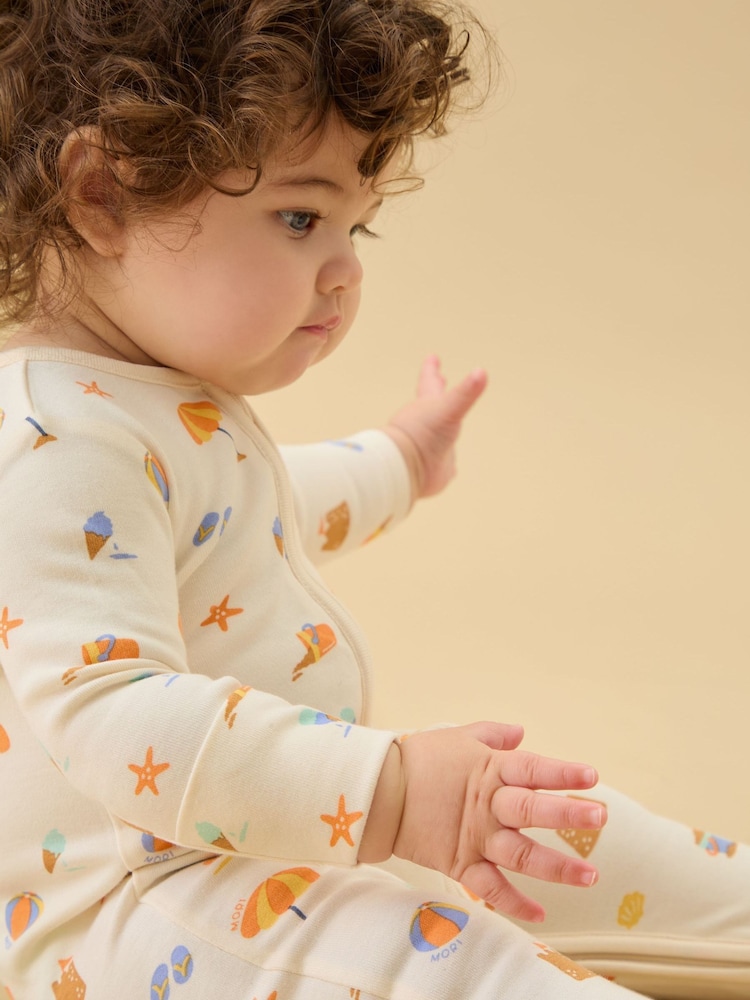 MORI Cream Beach Day Supersoft Two Way Zip-Up Sleepsuit - Image 1 of 3