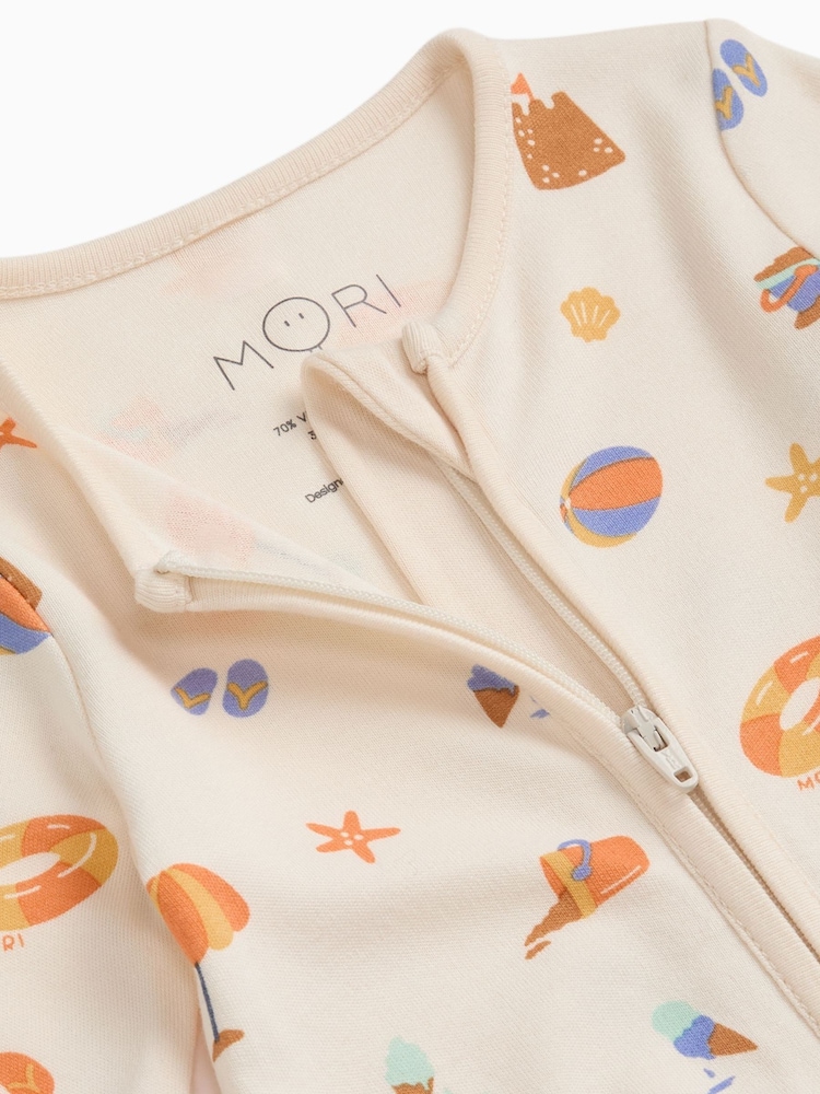 MORI Cream Beach Day Supersoft Two Way Zip-Up Sleepsuit - Image 3 of 3
