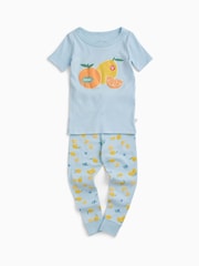 MORI Blue Lemon Lullaby Supersoft Ribbed Short Sleeve Pyjamas - Image 1 of 2