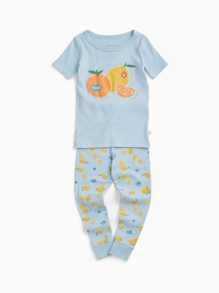 MORI Blue Lemon Lullaby Supersoft Ribbed Short Sleeve Pyjamas - Image 1 of 2 MORI Blue Lemon Lullaby Supersoft Ribbed Short Sleeve Pyjamas - Image 1 of 2