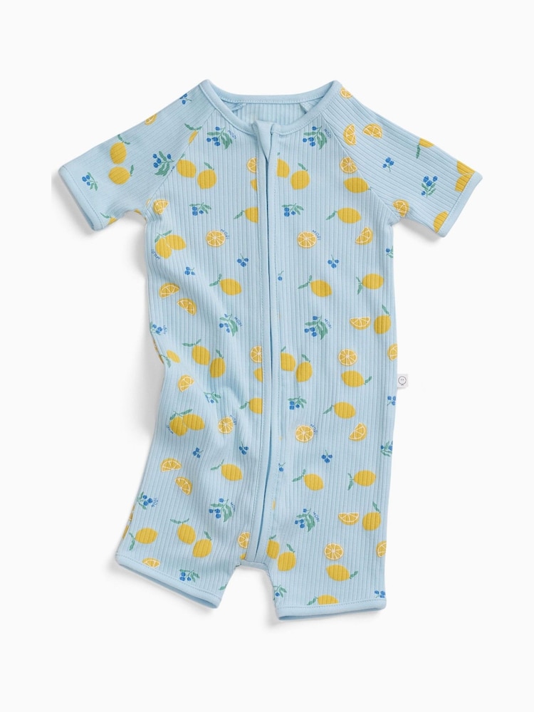 MORI Blue Lemon Lullaby Supersoft Ribbed Summer Zip-Up Romper - Image 1 of 1