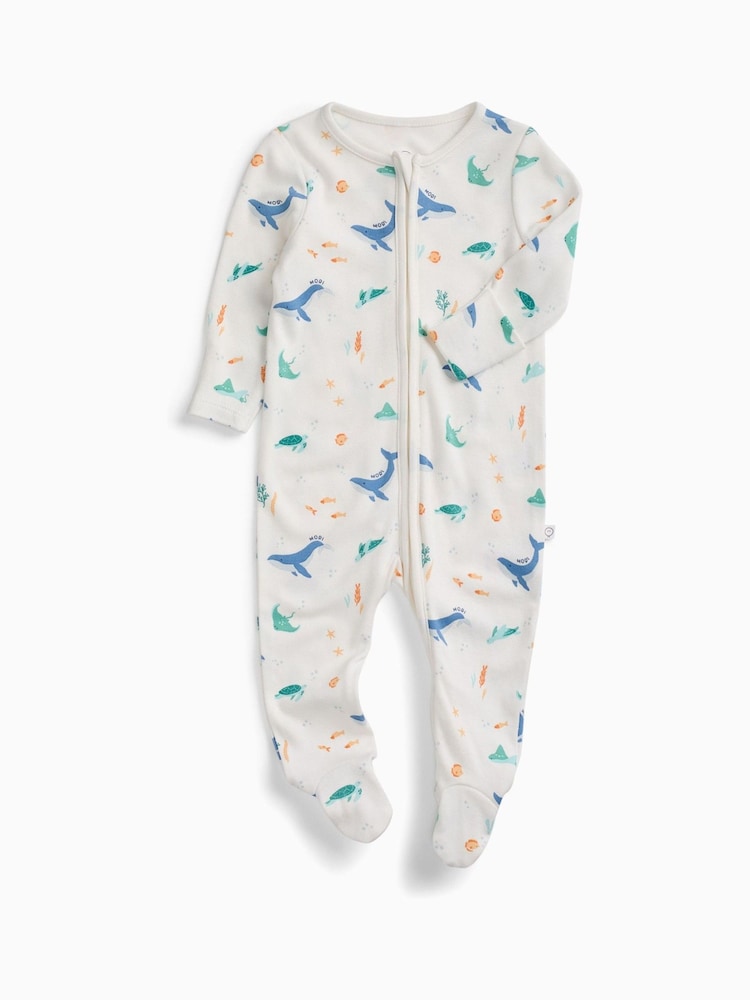 MORI Cream Ocean Dreams Supersoft Two Way Zip Up Sleepsuit 2 Pack - Image 1 of 4 MORI Cream Ocean Dreams Supersoft Two Way Zip Up Sleepsuit 2 Pack - Image 1 of 4