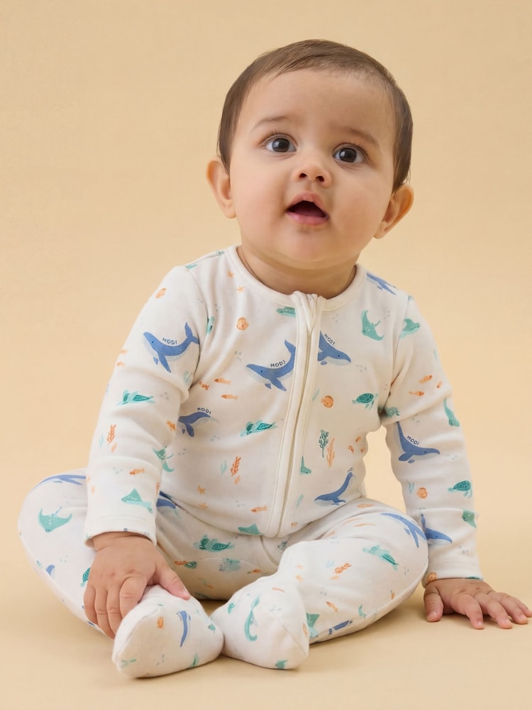 MORI Cream Ocean Dreams Supersoft Two Way Zip Up Sleepsuit 2 Pack - Image 4 of 4 MORI Cream Ocean Dreams Supersoft Two Way Zip Up Sleepsuit 2 Pack - Image 4 of 4