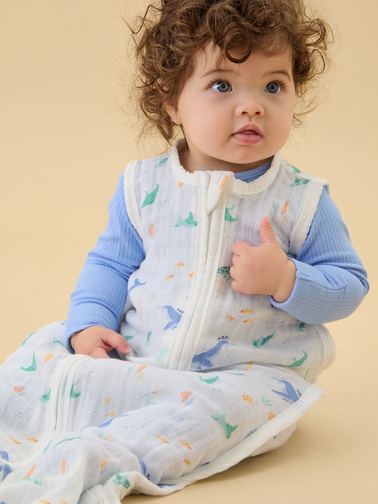 MORI Cream Ocean Print Soft Muslin Front Opening Sleeping Bag 0.5 TOG - Image 1 of 3