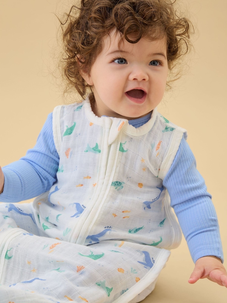 MORI Cream Ocean Print Soft Muslin Front Opening Sleeping Bag 0.5 TOG - Image 2 of 3