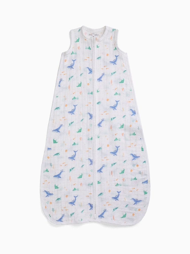 MORI Cream Ocean Print Soft Muslin Front Opening Sleeping Bag 0.5 TOG - Image 3 of 3