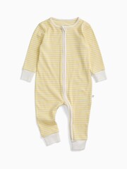 MORI Yellow Stripe Ribbed Supersoft Two Way Zip Up Sleepsuit - Image 2 of 3