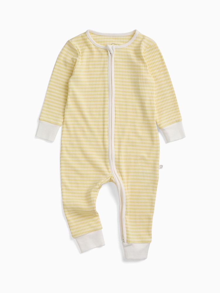MORI Yellow Stripe Ribbed Supersoft Two Way Zip Up Sleepsuit - Image 2 of 3