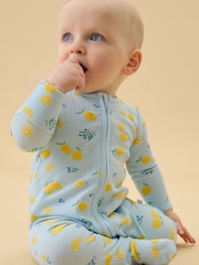 MORI Blue Lemon Lullaby Supersoft Ribbed Two Way Zip Up Sleepsuit - Image 1 of 5