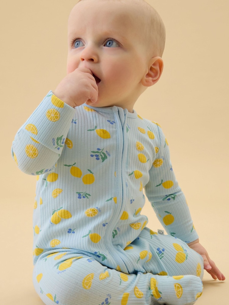 MORI Blue Lemon Lullaby Supersoft Ribbed Two Way Zip Up Sleepsuit - Image 1 of 5