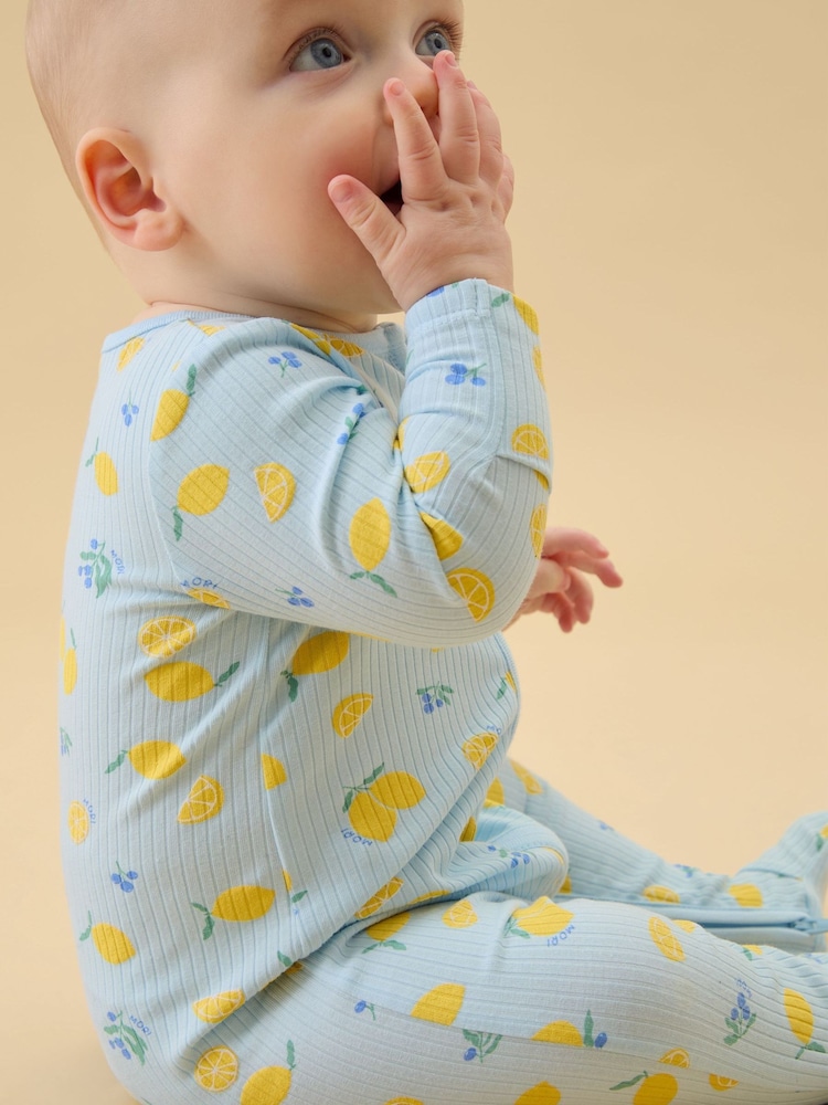 MORI Blue Lemon Lullaby Supersoft Ribbed Two Way Zip Up Sleepsuit - Image 2 of 5