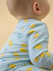 MORI Blue Lemon Lullaby Supersoft Ribbed Two Way Zip Up Sleepsuit - Image 3 of 5