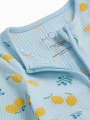 MORI Blue Lemon Lullaby Supersoft Ribbed Two Way Zip Up Sleepsuit - Image 4 of 5