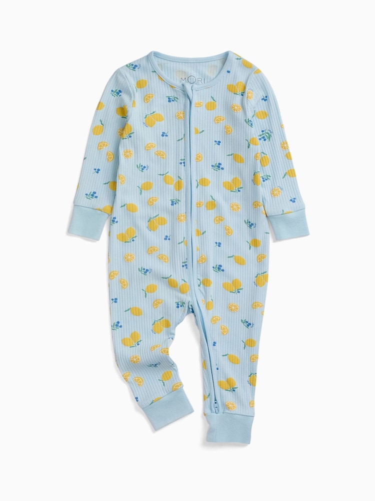 MORI Blue Lemon Lullaby Supersoft Ribbed Two Way Zip Up Sleepsuit - Image 5 of 5