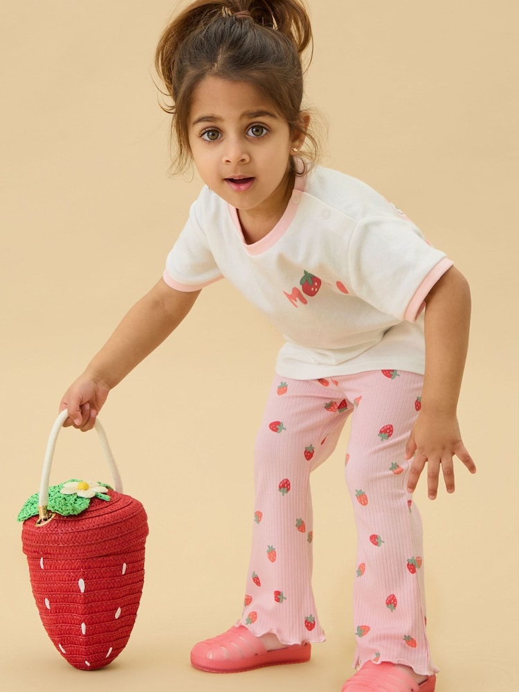 MORI Pink Strawberry Field Supersoft Ribbed Short Sleeve Pyjamas - Image 1 of 5