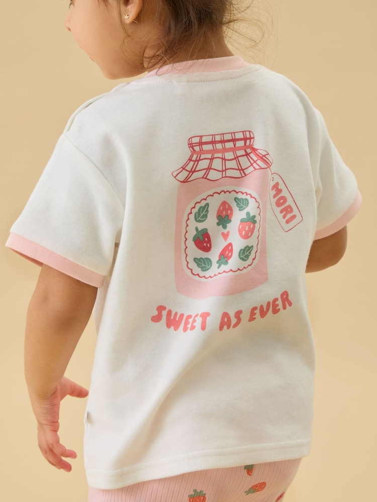 MORI Pink Strawberry Field Supersoft Ribbed Short Sleeve Pyjamas - Image 2 of 5