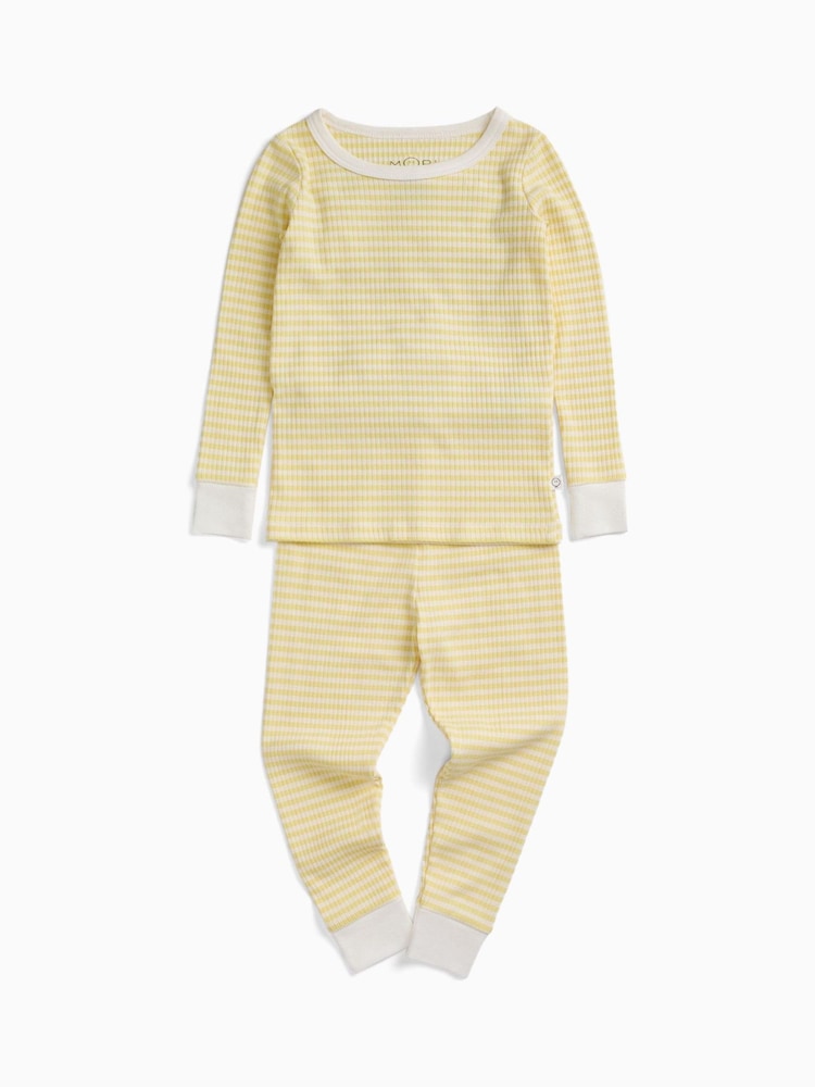 MORI Yellow Stripe Supersoft Ribbed Long Sleeve Pyjamas - Image 1 of 2