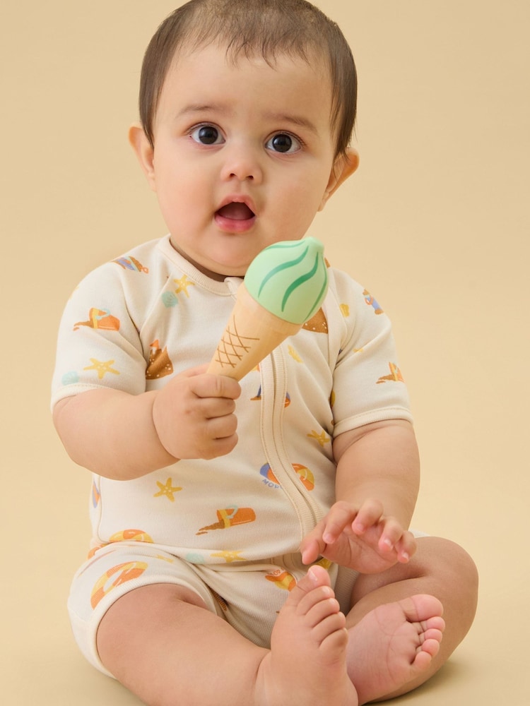 MORI Cream Beach Day Summer Supersoft Zip Up Romper - Image 3 of 3 MORI Cream Beach Day Summer Supersoft Zip Up Romper - Image 3 of 3