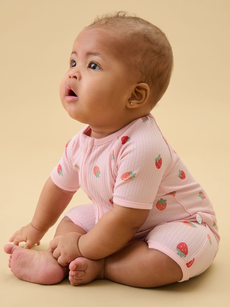 MORI Pink Strawberry Fields Supersoft Ribbed Rompersuit - Image 1 of 3