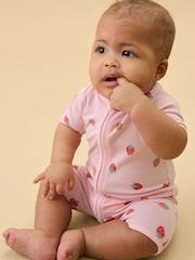 MORI Pink Strawberry Fields Supersoft Ribbed Rompersuit - Image 2 of 3