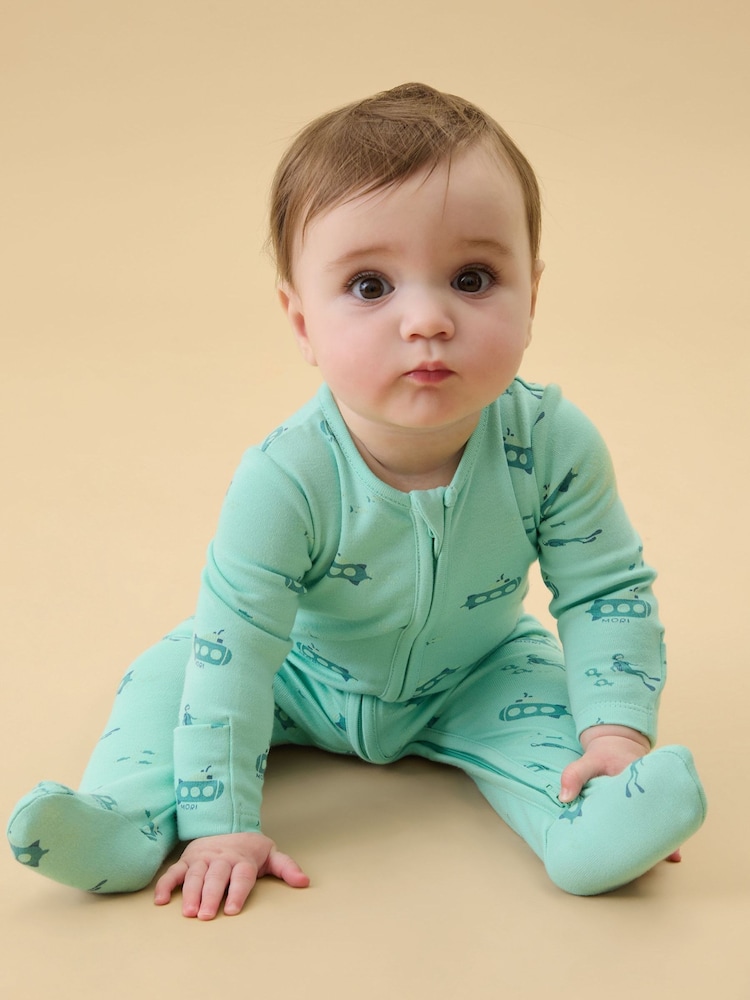 MORI Green Submarine Sleep Supersoft Two Way Zip Up Sleepsuit - Image 1 of 6