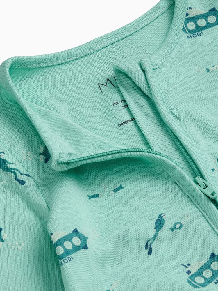 MORI Green Submarine Sleep Supersoft Two Way Zip Up Sleepsuit - Image 6 of 6