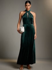 Dark Green Velvet Multiway Wedding Guest Bridesmaid Maxi Dress - Image 1 of 5