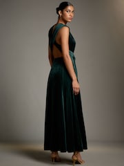 Dark Green Velvet Multiway Wedding Guest Bridesmaid Maxi Dress - Image 2 of 5