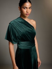 Dark Green Velvet Multiway Wedding Guest Bridesmaid Maxi Dress - Image 4 of 5