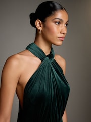 Dark Green Velvet Multiway Wedding Guest Bridesmaid Maxi Dress - Image 5 of 5