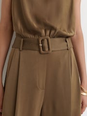Reiss Khaki Green Erica Petite Satin Cowl-Neck Wide-Leg Jumpsuit - Image 3 of 8