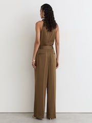 Reiss Khaki Green Erica Petite Satin Cowl-Neck Wide-Leg Jumpsuit - Image 6 of 8