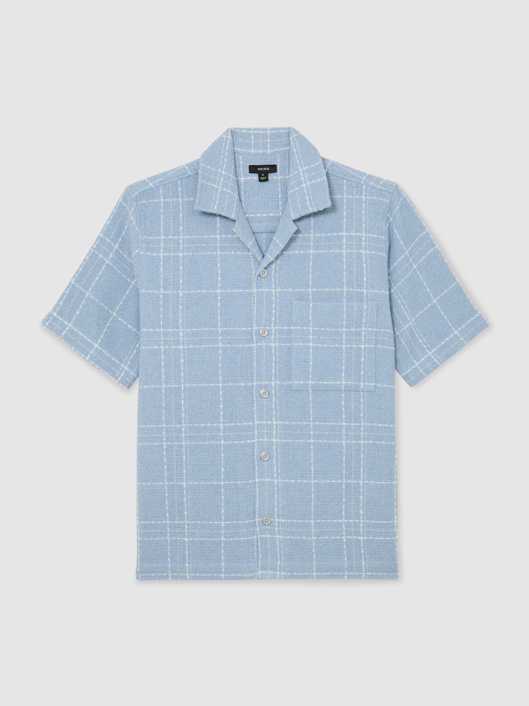 Buy Reiss Soft Blue/White Moran Textured Check Cuban-Collar Shirt