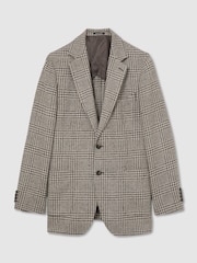 Reiss Brown/White Tuscan Classic Fit Wool-Blend Houndstooth Single-Breasted Blazer - Image 2 of 8