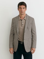 Reiss Brown/White Tuscan Classic Fit Wool-Blend Houndstooth Single-Breasted Blazer - Image 3 of 8