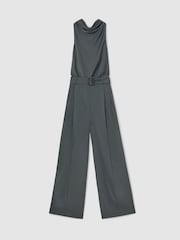 Reiss Dark Grey Erica Petite Satin Cowl-Neck Wide-Leg Jumpsuit - Image 2 of 7