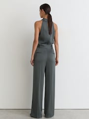 Reiss Dark Grey Erica Petite Satin Cowl-Neck Wide-Leg Jumpsuit - Image 4 of 7