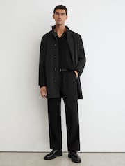 Negro - Reiss Hilson Hybrid Gilet-Insert Overcoat with Detachable Hood - Imagen 3 de 8
