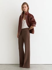Reiss Mocha Brown Claude Petite High Rise Flared Trousers - Image 1 of 8