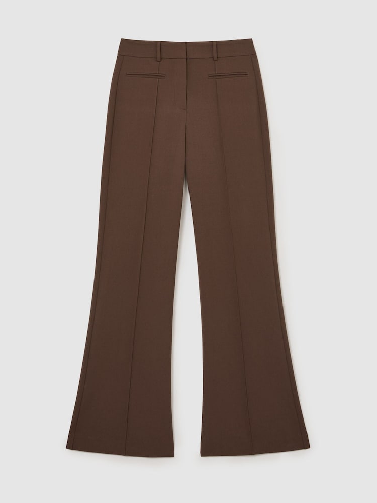 Reiss Mocha Brown Claude Petite High Rise Flared Trousers - Image 2 of 8 Reiss Mocha Brown Claude Petite High Rise Flared Trousers - Image 2 of 8
