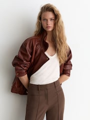 Reiss Mocha Brown Claude Petite High Rise Flared Trousers - Image 4 of 8
