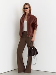 Reiss Mocha Brown Claude Petite High Rise Flared Trousers - Image 6 of 8