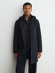 Marina de guerra - Reiss Hilson Hybrid Gilet-Insert Overcoat with Detachable Hood - Imagen 5 de 8