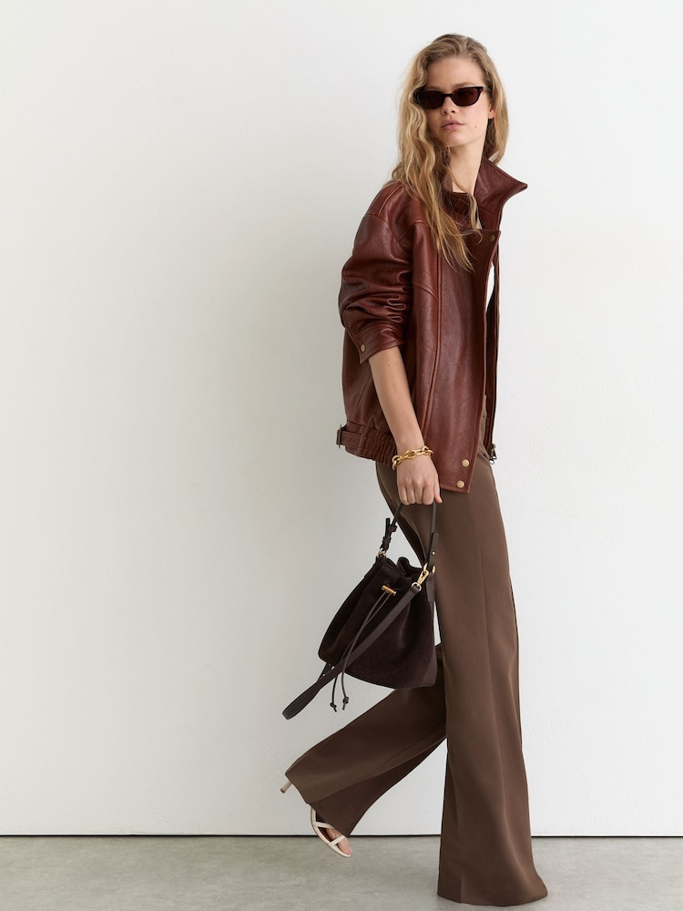Reiss Mocha Brown Claude High Rise Flared Trousers - Image 1 of 7 Reiss Mocha Brown Claude High Rise Flared Trousers - Image 1 of 7
