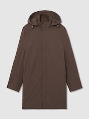 Marrón moca - Reiss Hilson Hybrid Gilet-Insert Overcoat with Detachable Hood - Imagen 2 de 8