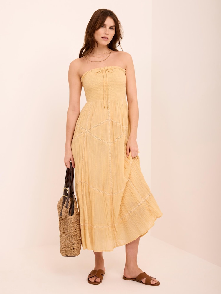 Mint Velvet Yellow Cotton Bandeau Midi Dress - Image 1 of 8